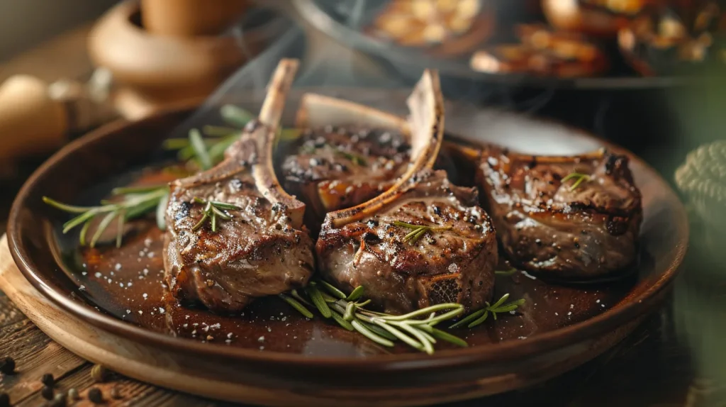 Côtelettes d'agneau frais de la ferme, rôties au romarin