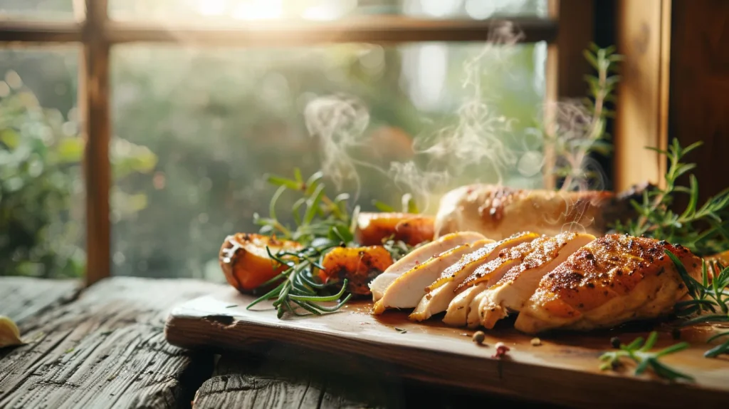 Poitrine poulet grain roti tranchee