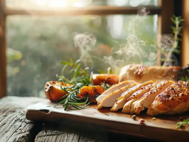 Poitrine poulet grain roti tranchee